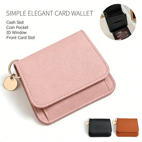 Women's Elegant Minimalist Short Slim Wallet All-match Trendy Mini 3 Bifold Purse RFID Blocking Card Holder Money Clip ID Window Compact Coin Purse Ideal Gift