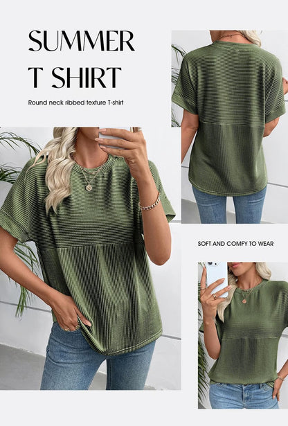 🌞 Women's Solid Short Sleeve Striped T-Shirt | 2026 Summer Collection 🌞